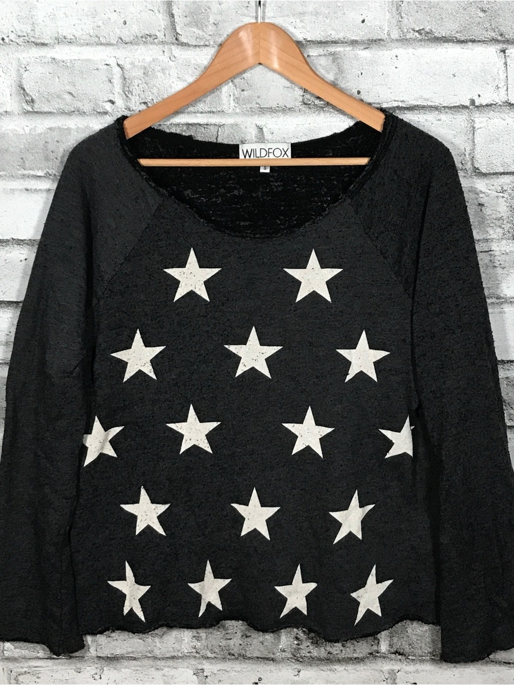 Wildfox Black Distressed Pullover with White Star Print